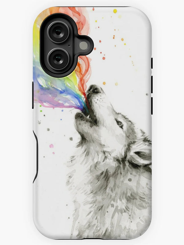 Wolf Howling Rainbow iPhone Case